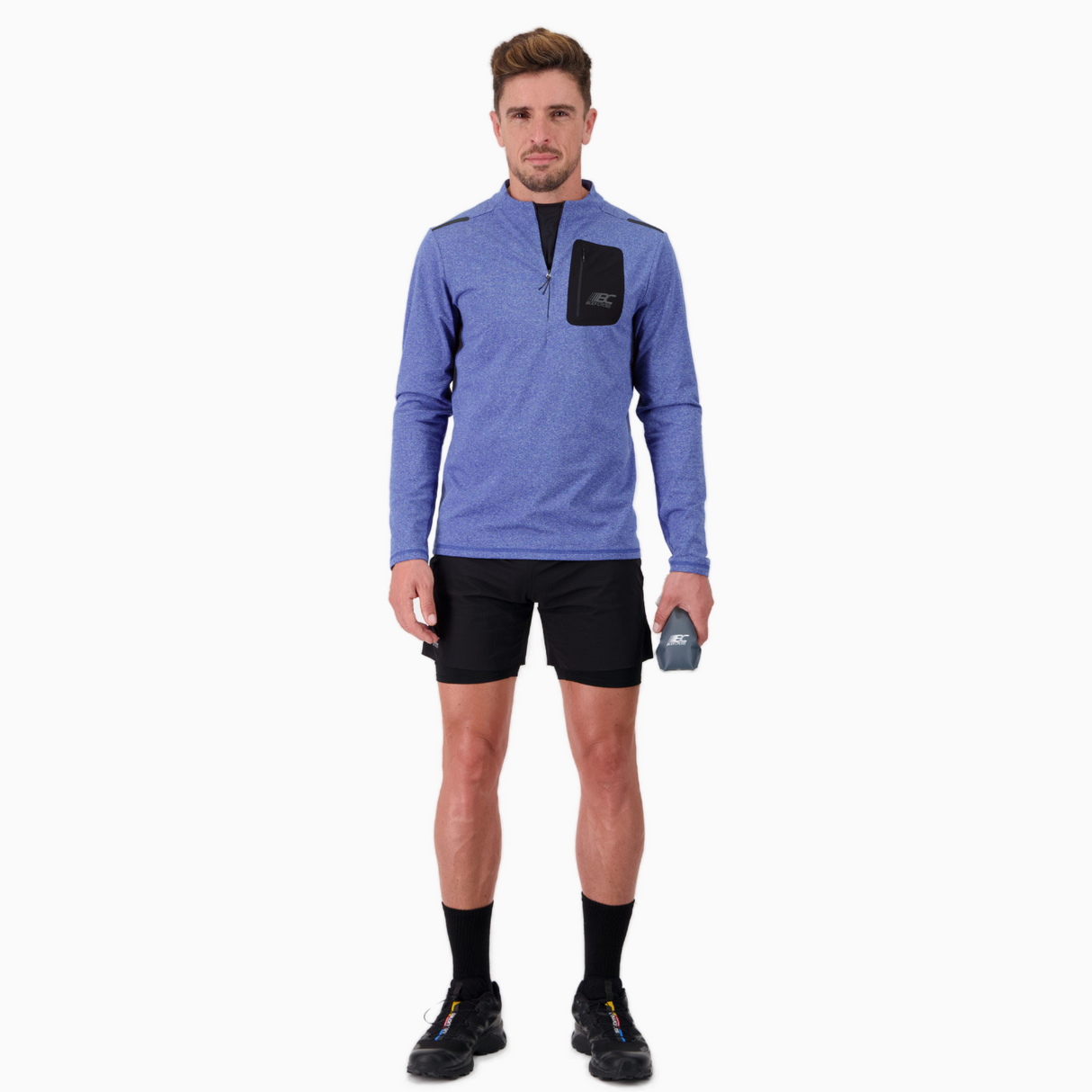 T-shirt manches longues demi-zip de running pour homme – DARVIN BLEU
