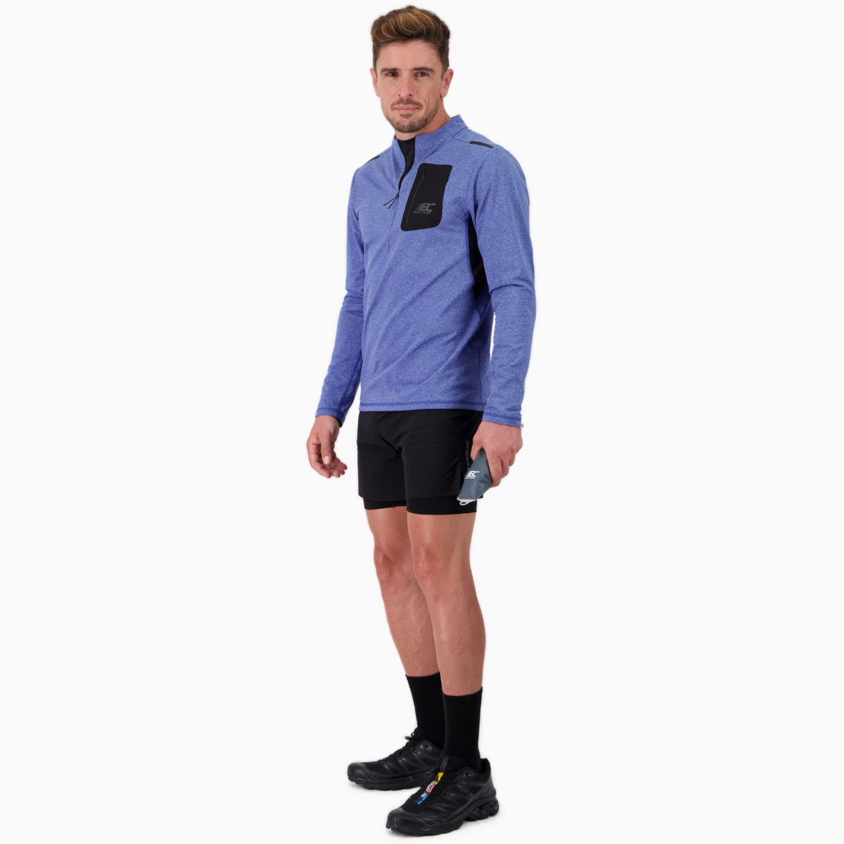 T-shirt manches longues demi-zip de running pour homme – DARVIN BLEU