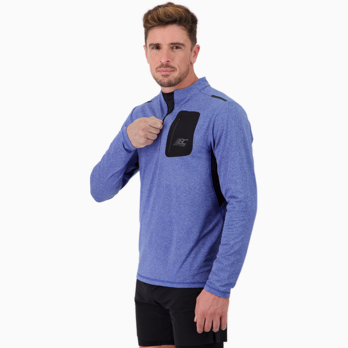 T-shirt manches longues demi-zip de running pour homme – DARVIN BLEU