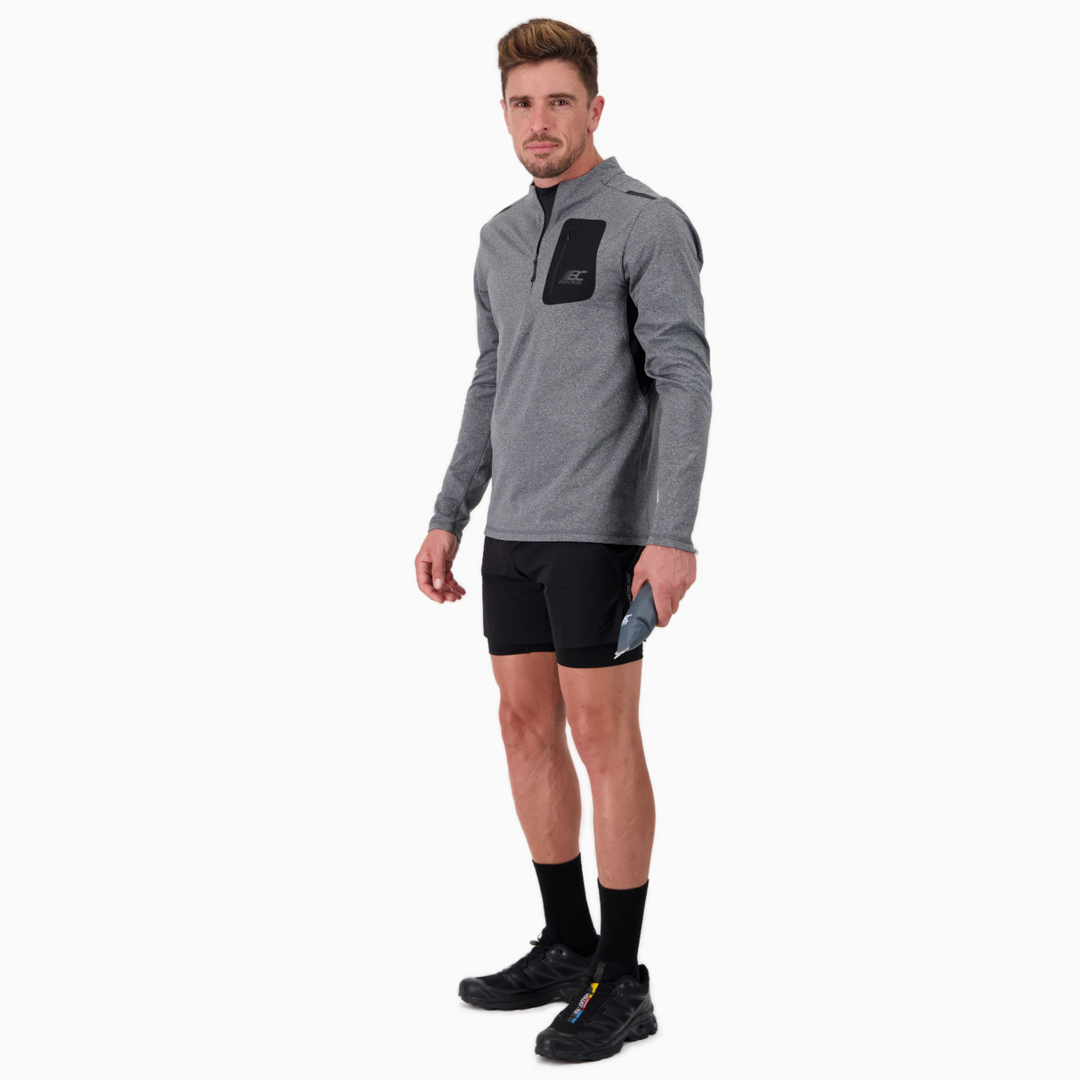 T-shirt manches longues demi-zip de running pour homme – DARVIN GRIS