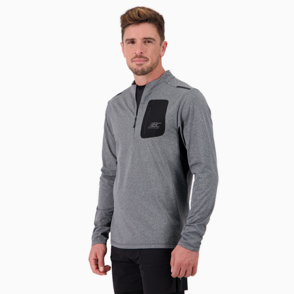 T-shirt manches longues demi-zip de running pour homme – DARVIN GRIS