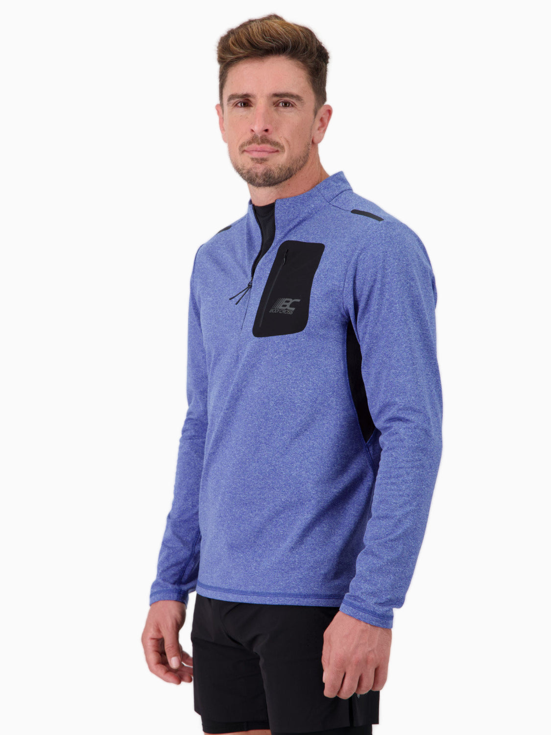 T-shirt manches longues demi-zip de running pour homme – DARVIN BLEU