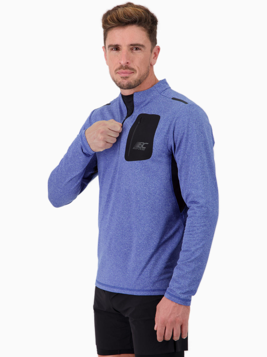 T-shirt manches longues demi-zip de running pour homme – DARVIN BLEU