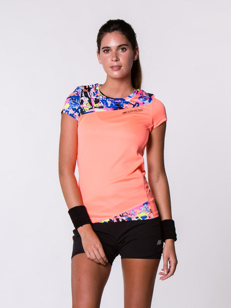 T-shirt de running femme Lora Neon corail